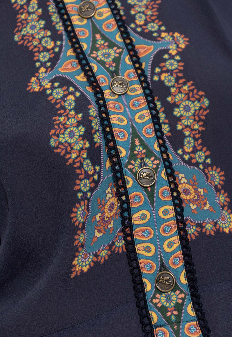 Etro Patterned Midi Long-Sleeved Dress Navy WRHA0431 99SP4G8-X0886