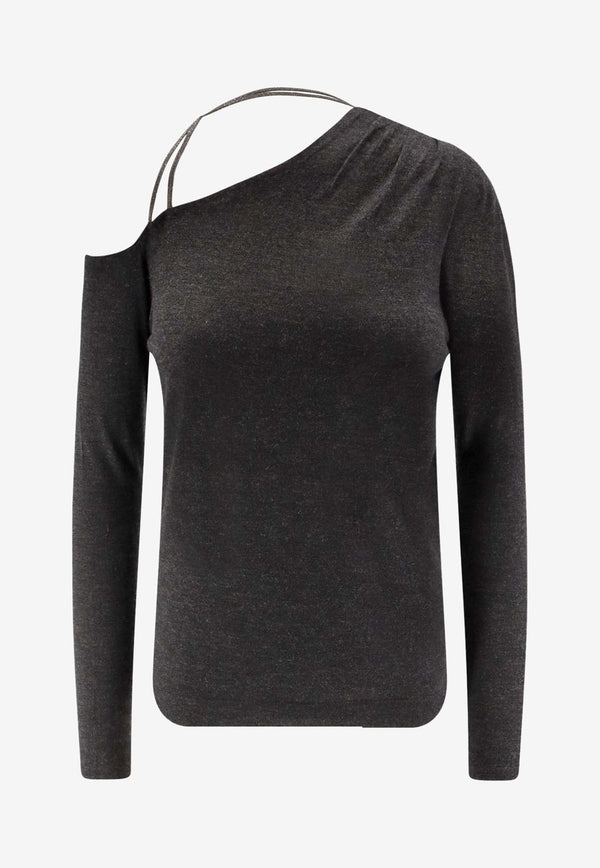 Brunello Cucinelli One-Shoulder Ribbed Sweater Gray M13857309C055_Anthracite_38415063