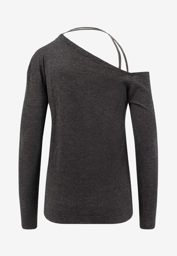 Brunello Cucinelli One-Shoulder Ribbed Sweater Gray M13857309C055_Anthracite_38415063