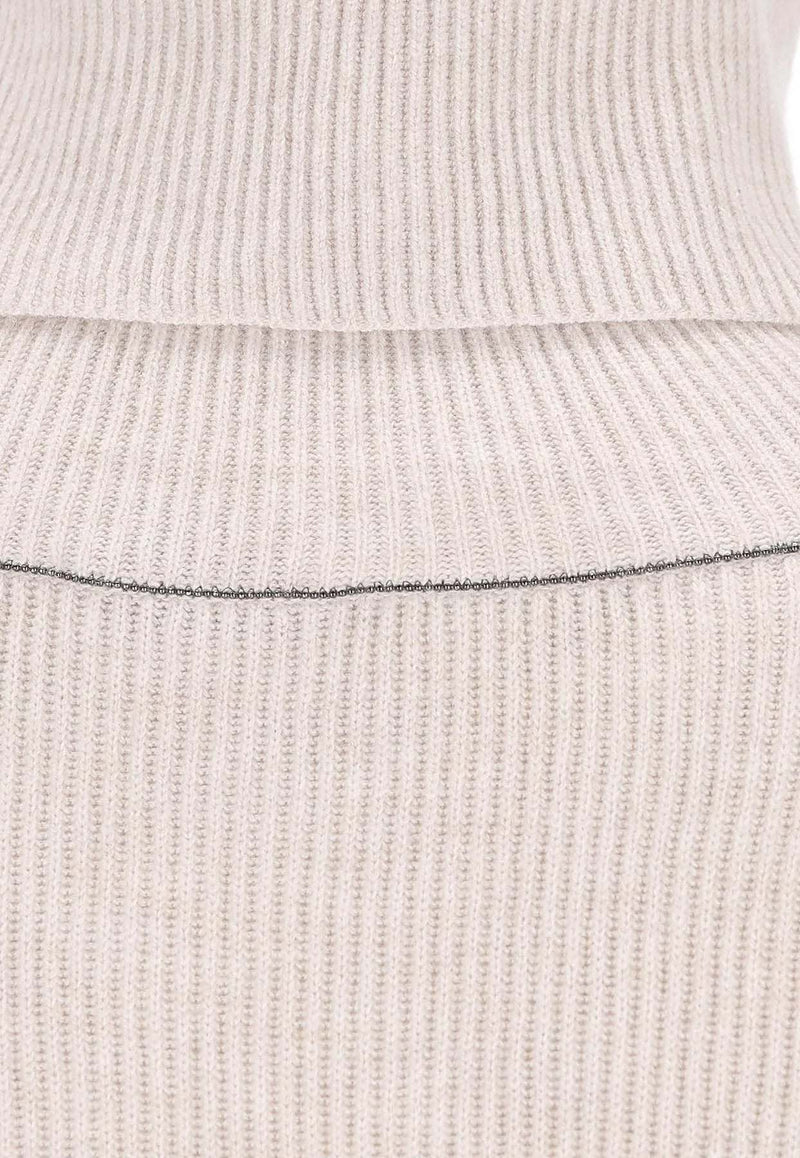 Brunello Cucinelli High-Neck Ribbed Sweater Beige  M16129313C9610_Beige freddo_38415079