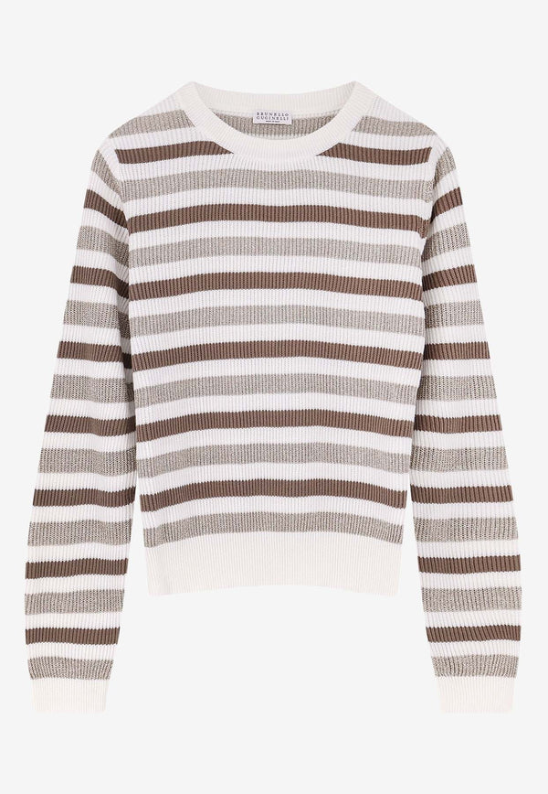 Brunello Cucinelli Striped Crewneck Sweater Multicolor M19251500COT75_Beige_38415069