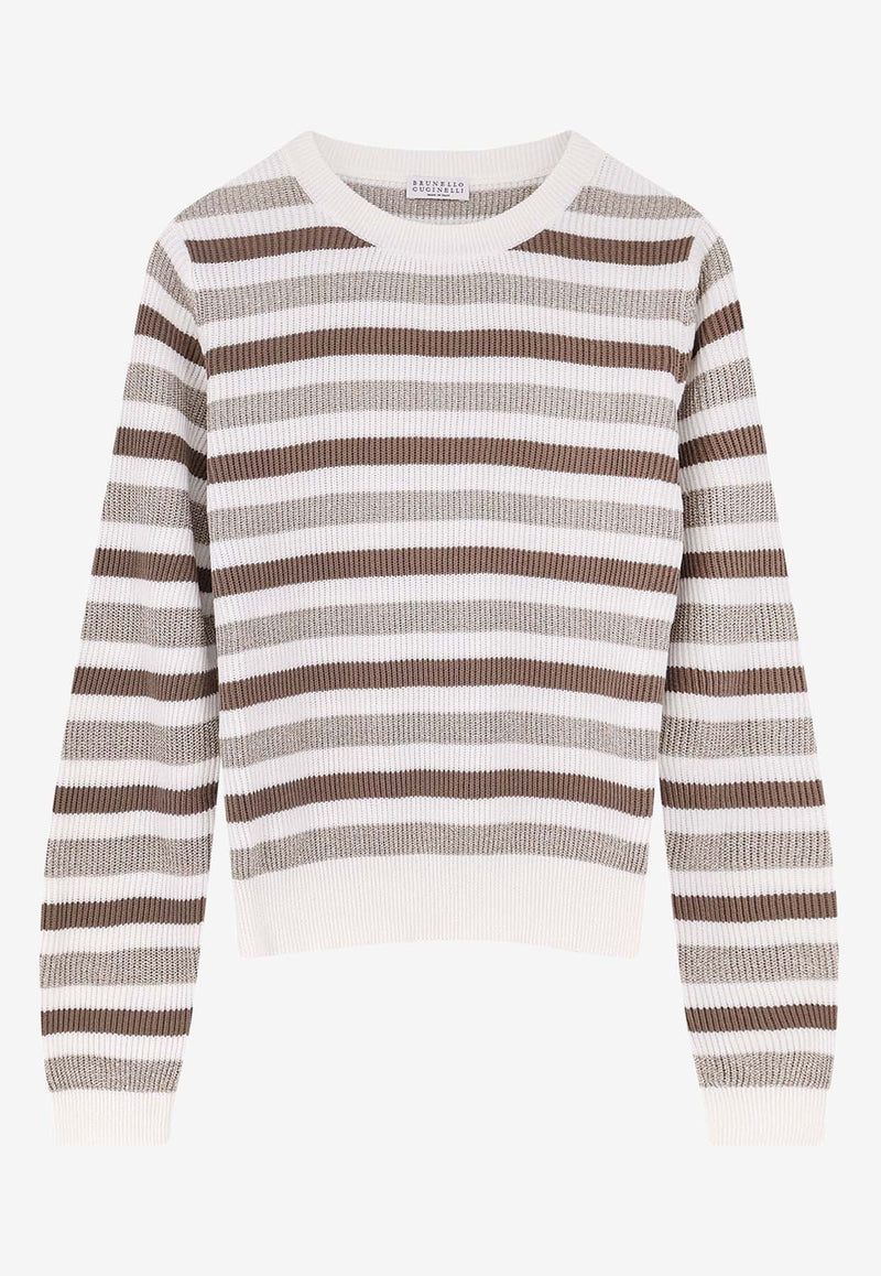 Brunello Cucinelli Striped Crewneck Sweater Multicolor M19251500COT75_Beige_38415069