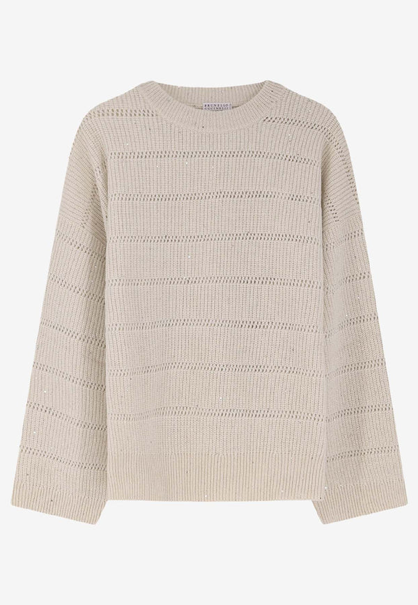Brunello Cucinelli Striped Cashmere-Blend Sweater Beige MBM738200C509_BURRO_38415186