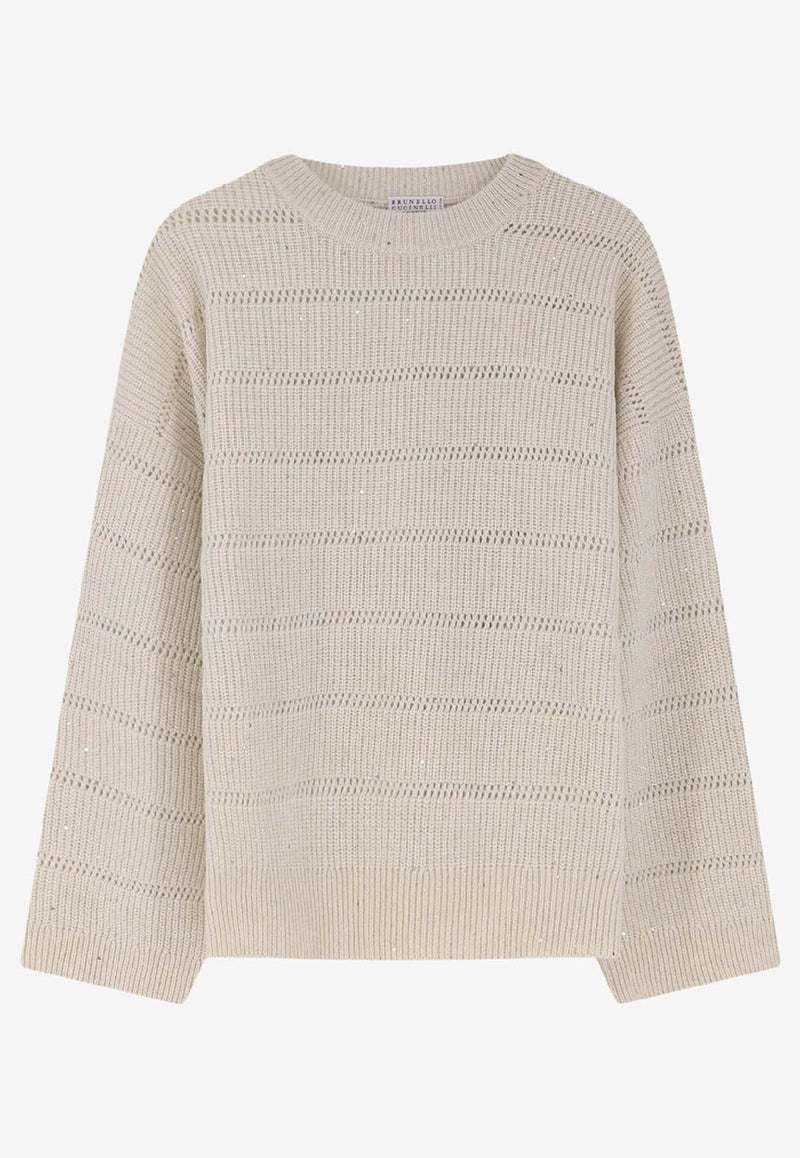 Brunello Cucinelli Striped Cashmere-Blend Sweater Beige MBM738200C509_BURRO_38415186
