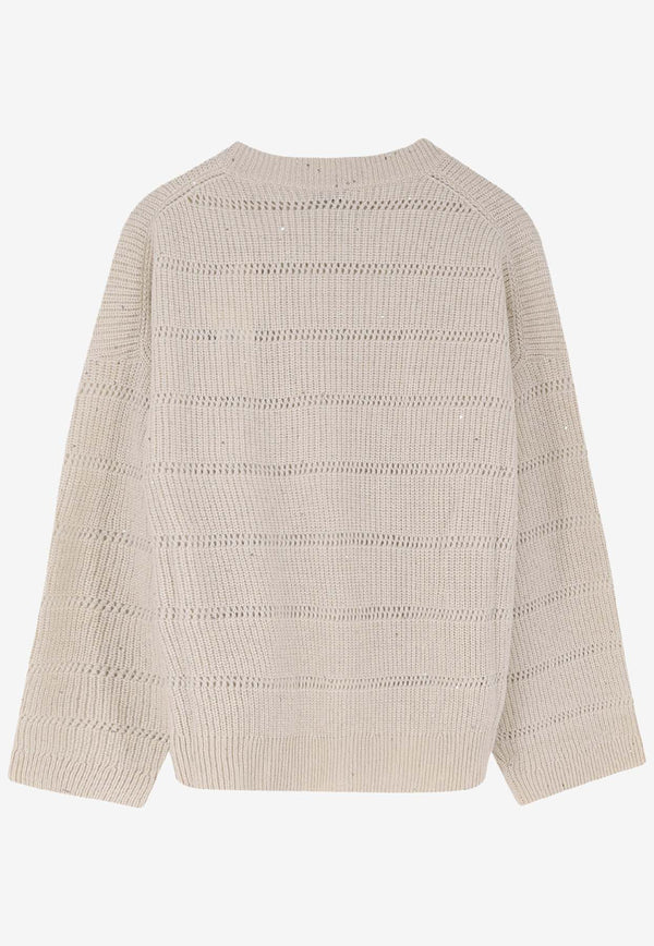Brunello Cucinelli Striped Cashmere-Blend Sweater Beige MBM738200C509_BURRO_38415186