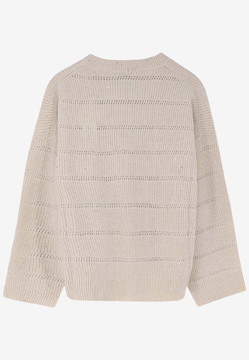Brunello Cucinelli Striped Cashmere-Blend Sweater Beige MBM738200C509_BURRO_38415186