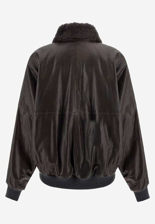 Brunello Cucinelli Aviator Leather Bomber Jacket Brown MPPAH7747C4192_Brown_38415059