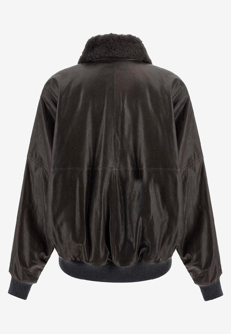 Brunello Cucinelli Aviator Leather Bomber Jacket Brown MPPAH7747C4192_Brown_38415059