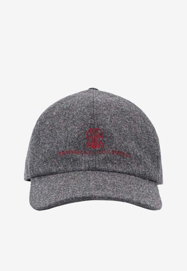 Brunello Cucinelli Logo Wool Baseball Cap Gray M038P9850CVS87_GRIGIO SCURO ROSSO_30012871