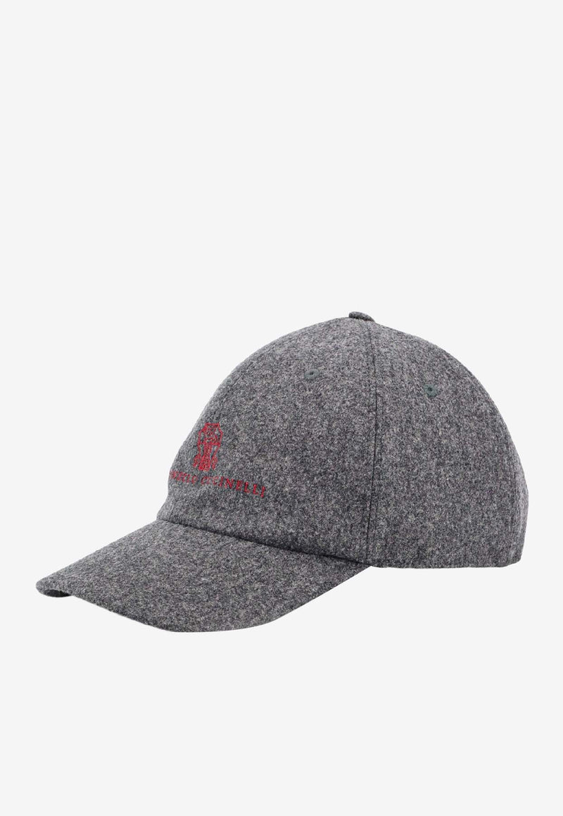 Brunello Cucinelli Logo Wool Baseball Cap Gray M038P9850CVS87_GRIGIO SCURO ROSSO_30012871