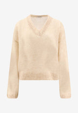 Brunello Cucinelli V-neck Mohair-Blend Sweater Beige M2I776822C3590_SEASHELL_38415169