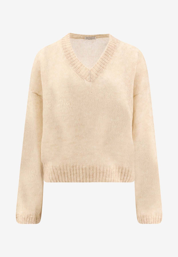 Brunello Cucinelli V-neck Mohair-Blend Sweater Beige M2I776822C3590_SEASHELL_38415169