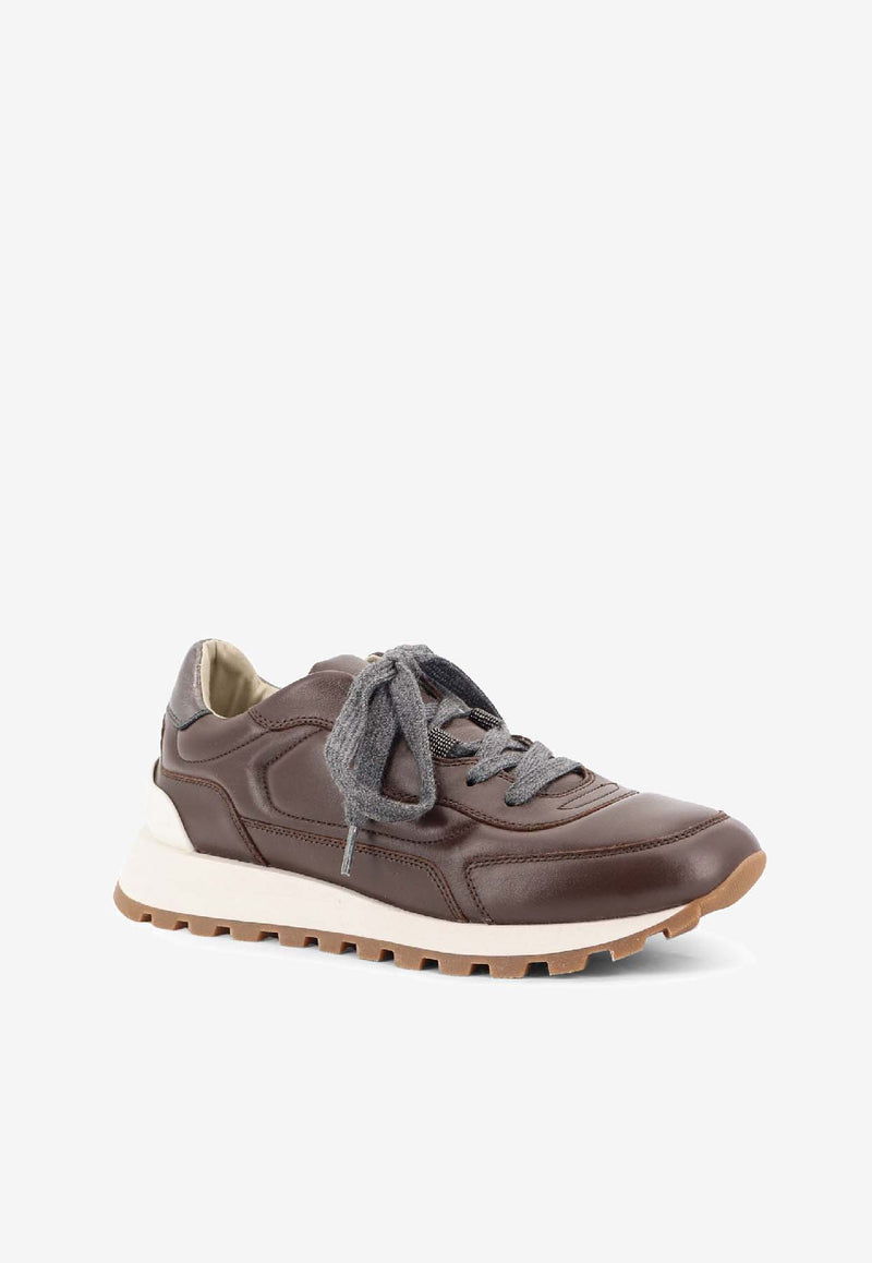 Brunello Cucinelli Embossed Logo Leather Sneakers Brown MZSKG3025C8279_Dark Brown_29845892