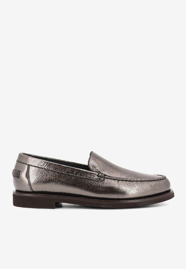 Brunello Cucinelli Laminated Leather Penny Loafers Silver MZDEG2869PC4217_Anthracite_38415172