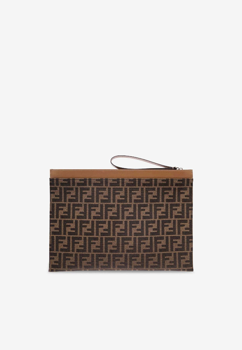 Fendi Large FF Jacquard Flat Pouch Bag Brown 7N0135AFBVF1HRM_TAB MR SAND P_41974887