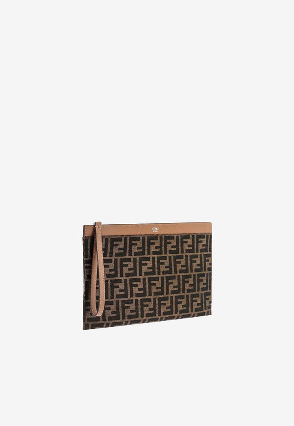 Fendi Medium FF Jacquard Flat Pouch Bag Brown 7N0134AFBVF1HRM_TAB MR SAND P_41974895