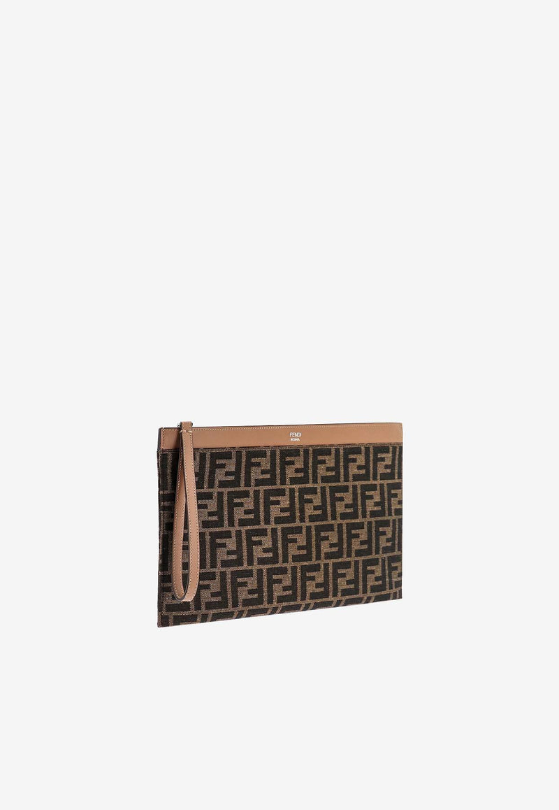 Fendi Medium FF Jacquard Flat Pouch Bag Brown 7N0134AFBVF1HRM_TAB MR SAND P_41974895