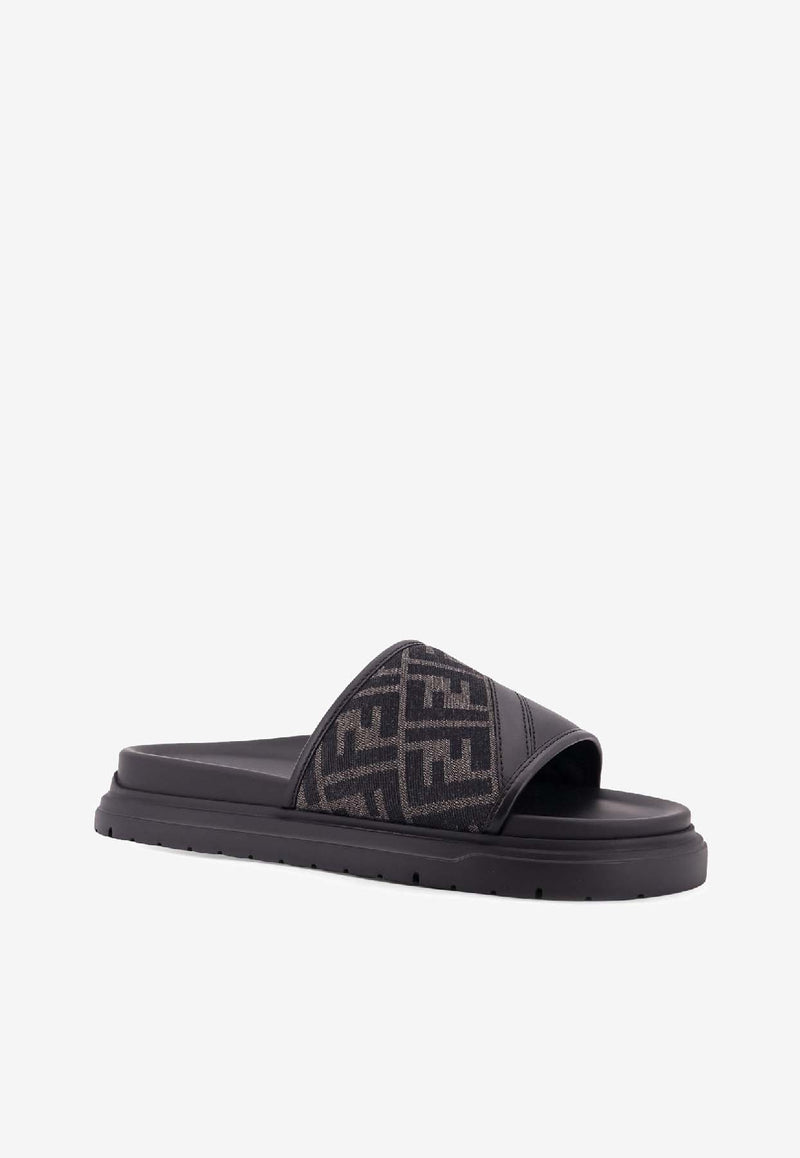 Fendi FF Jacquard Leather Slides Gray 7X1674AF5TF1OOG_NERO NER GRIGIO NERO_41974913