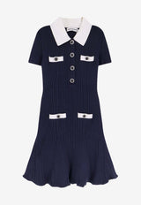 Self-Portrait Polo Ribbed Knee-Length Dress AW25014SNNAVY_Blue_42176934