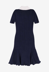 Self-Portrait Polo Ribbed Knee-Length Dress AW25014SNNAVY_Blue_42176934