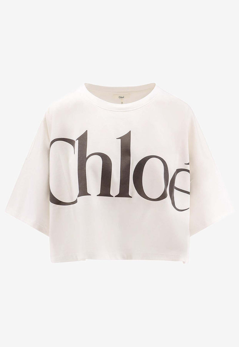 Chloé Maxi Logo Cropped T-shirt White CH24AJH09183101_White_41114872