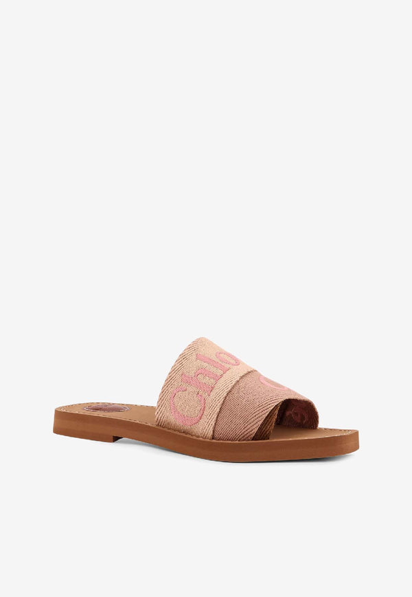 Chloé Woody Linen Flat Sandals Pink CHC23U188EF25I_Rosewood Brown_41114800