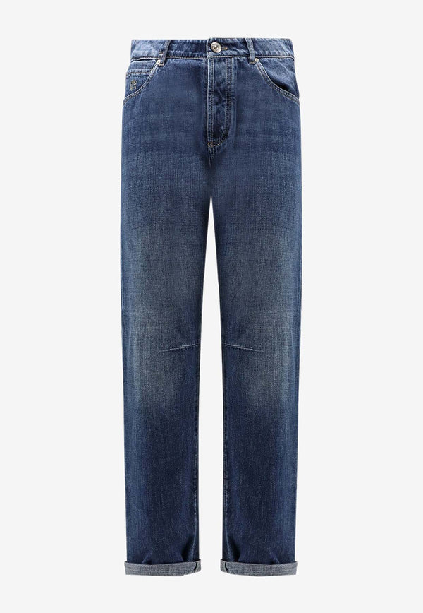Brunello Cucinelli Embroidered Logo Straight-Leg Jeans Blue M0Z37X1290C1471_DENIM MEDIO_40000235