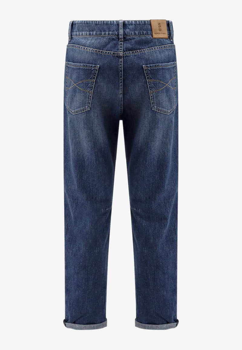 Brunello Cucinelli Embroidered Logo Straight-Leg Jeans Blue M0Z37X1290C1471_DENIM MEDIO_40000235