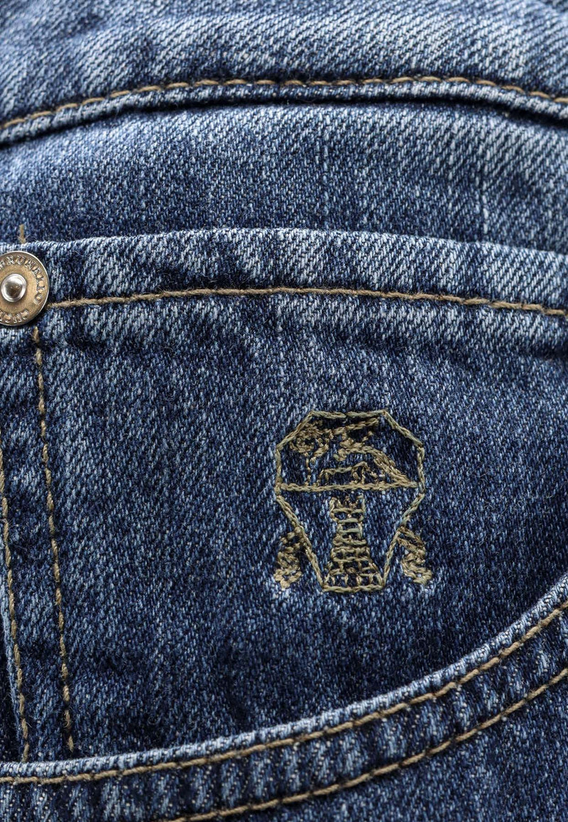 Brunello Cucinelli Embroidered Logo Straight-Leg Jeans Blue M0Z37X1290C1471_DENIM MEDIO_40000235