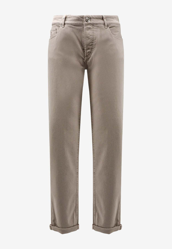 Brunello Cucinelli Logo Embroidered Straight-Leg Pants Beige M277PD3210C7500_BROWN FREDDO_40000240