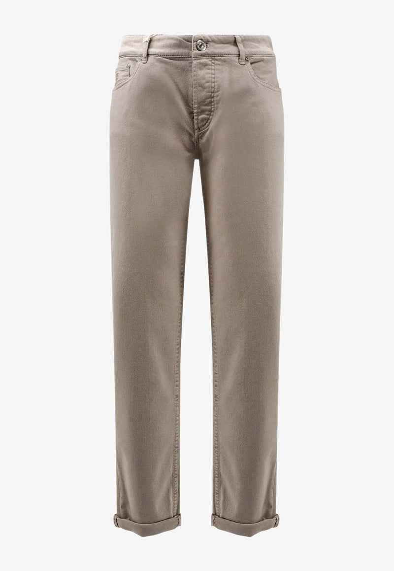 Brunello Cucinelli Logo Embroidered Straight-Leg Pants Beige M277PD3210C7500_BROWN FREDDO_40000240