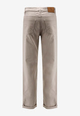 Brunello Cucinelli Logo Embroidered Straight-Leg Pants Beige M277PD3210C7500_BROWN FREDDO_40000240