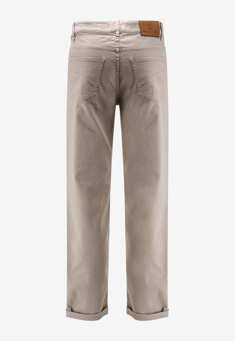 Brunello Cucinelli Logo Embroidered Straight-Leg Pants Beige M277PD3210C7500_BROWN FREDDO_40000240