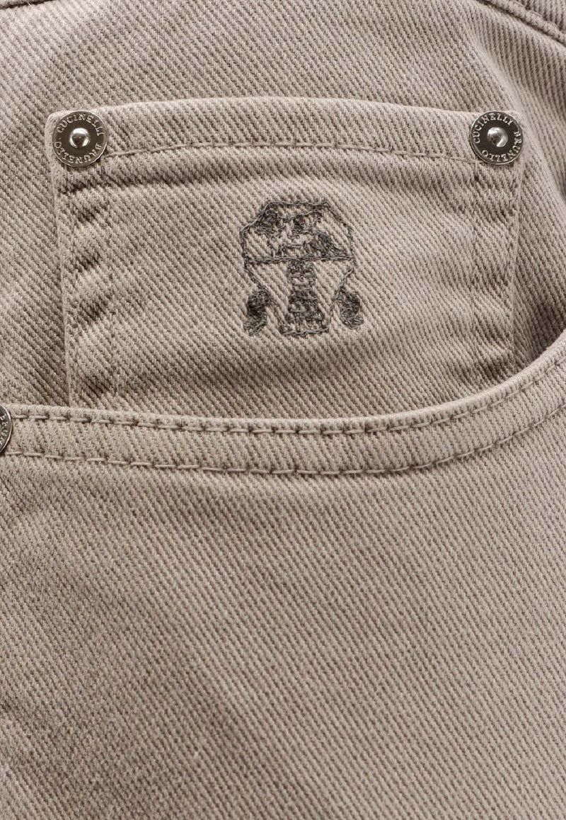 Brunello Cucinelli Logo Embroidered Straight-Leg Pants Beige M277PD3210C7500_BROWN FREDDO_40000240