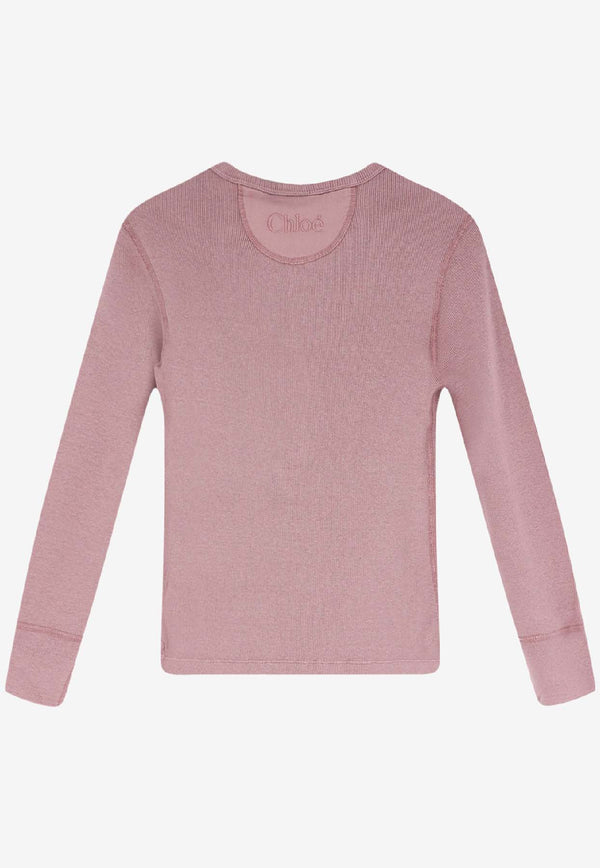 Chloé Ribbed Knit Long-Sleeved T-shirt Purple CH26SJH3018550C_Blushy Purple_41114695
