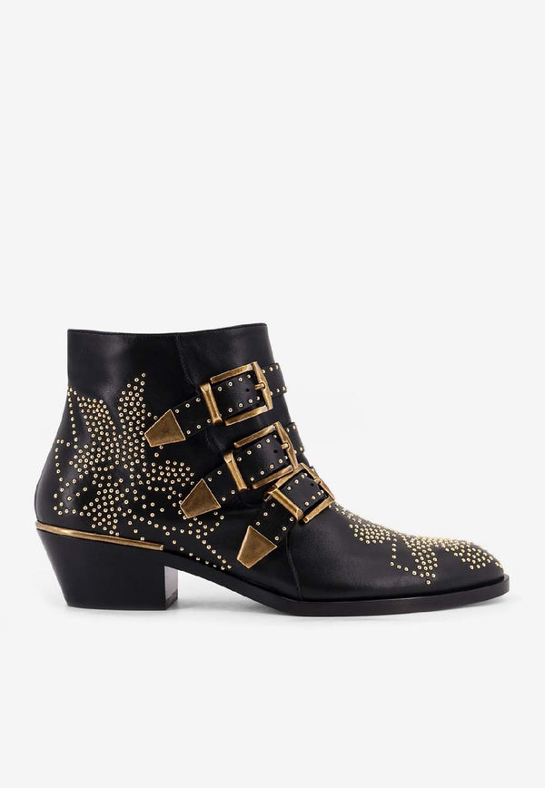 Chloé Susan Studded Leather Ankle Boots Black CHC16A134750ZY_Black Gold._41114688