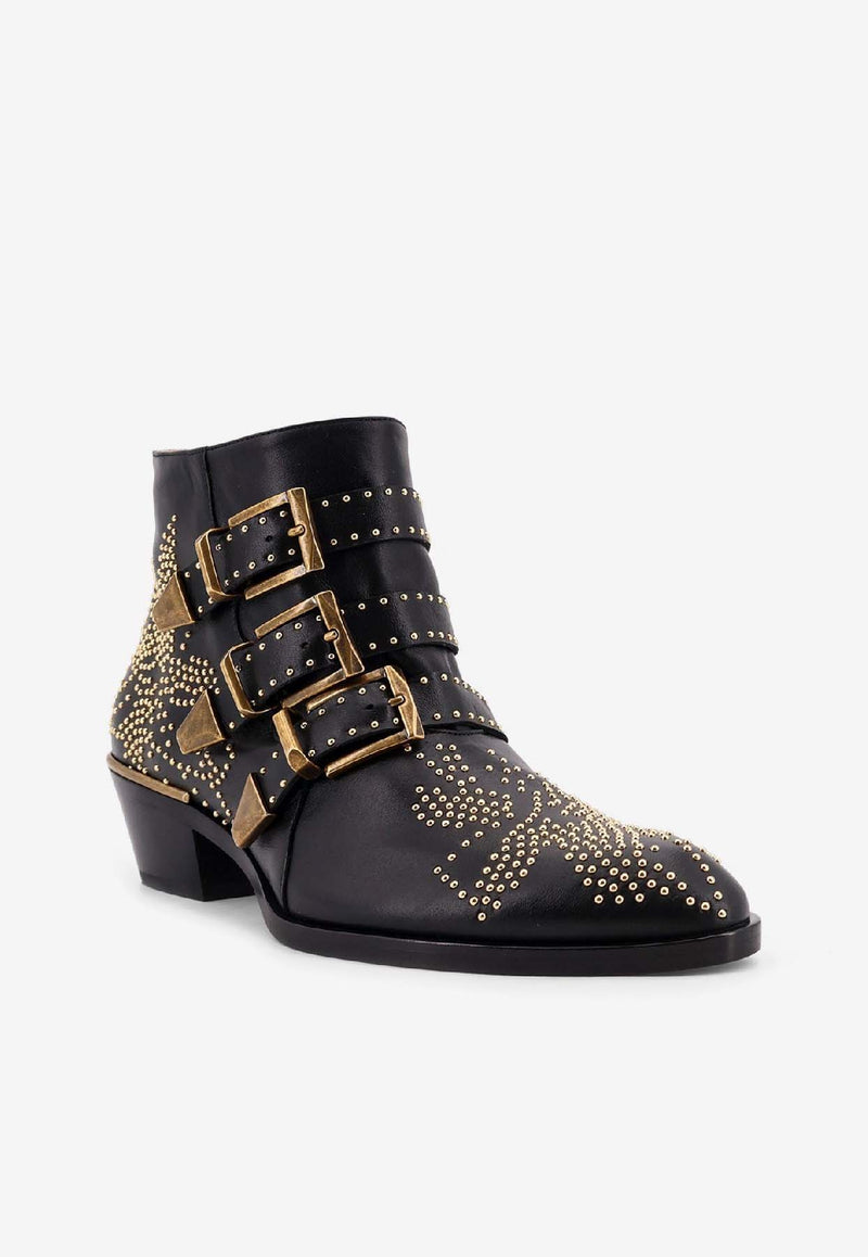Chloé Susan Studded Leather Ankle Boots Black CHC16A134750ZY_Black Gold._41114688