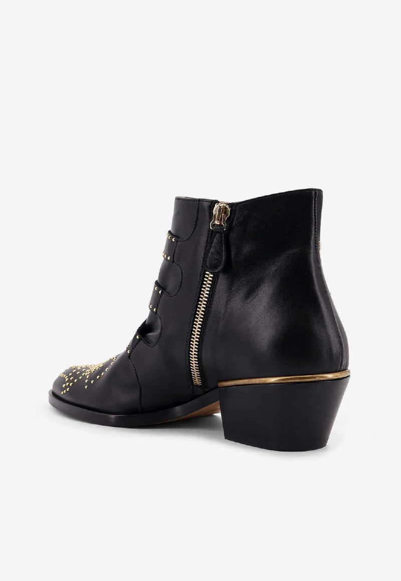 Chloé Susan Studded Leather Ankle Boots Black CHC16A134750ZY_Black Gold._41114688