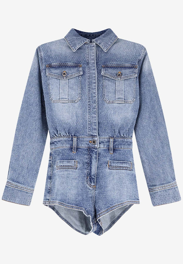 Self-Portrait Washed Denim Playsuit Blue RS26801JSABLBLUE_BLUE_42176870