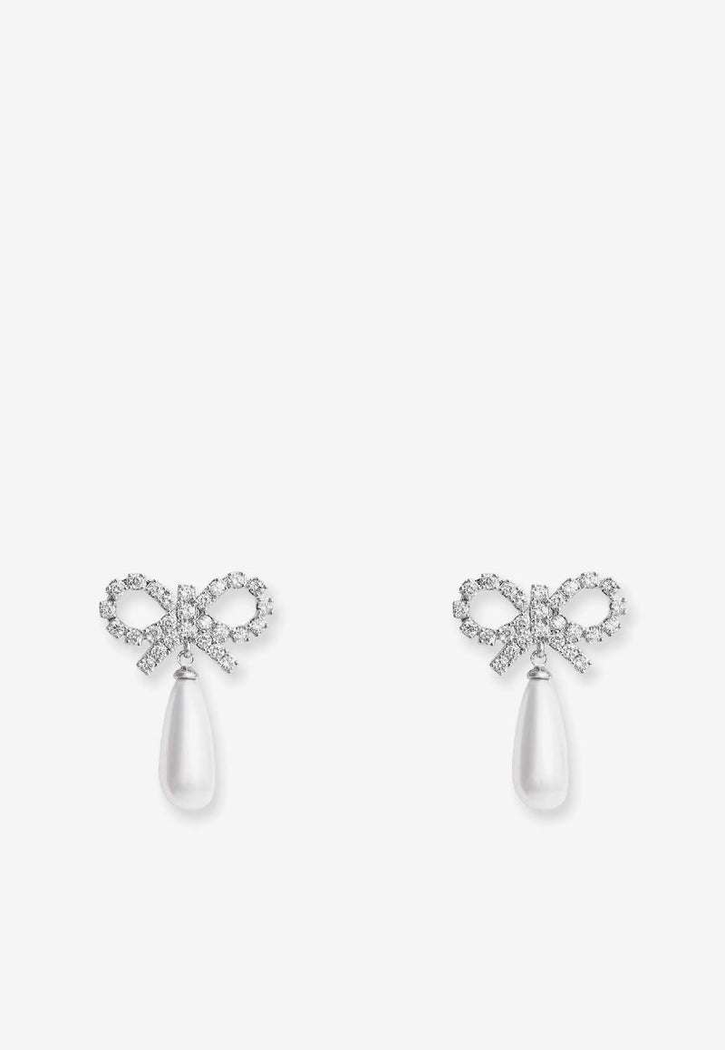 Self-Portrait Bow-Shaped Embellished Pearl Drop Earrings Silver RS26631EPPEARL_PEARL_42176935