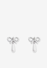 Self-Portrait Bow-Shaped Embellished Pearl Drop Earrings Silver RS26631EPPEARL_PEARL_42176935