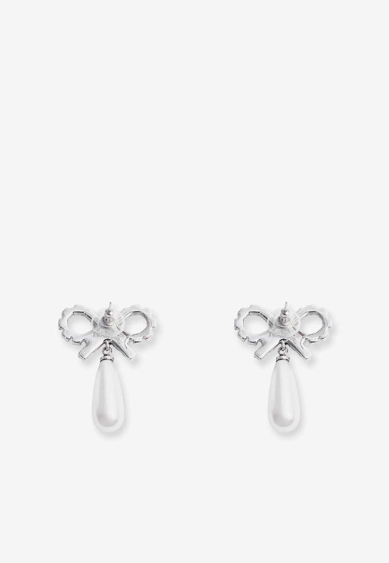 Self-Portrait Bow-Shaped Embellished Pearl Drop Earrings Silver RS26631EPPEARL_PEARL_42176935