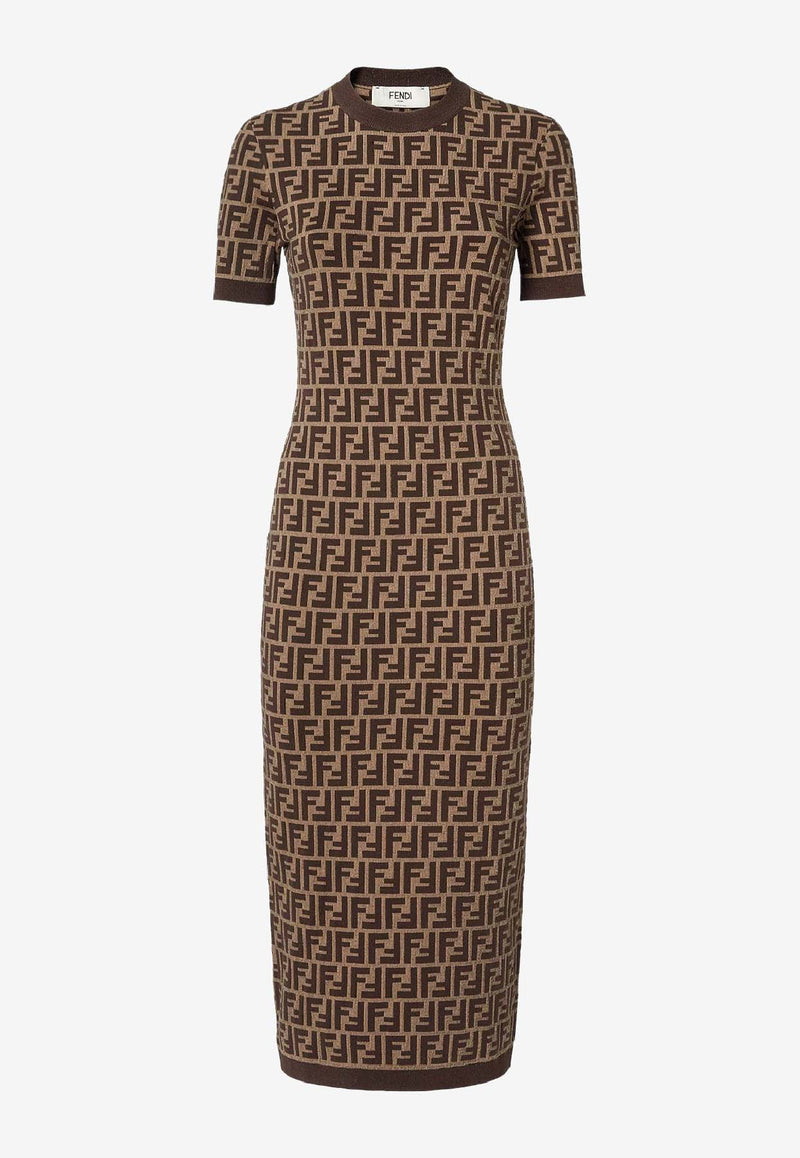 Fendi FF Jacquard Midi Dress Brown FZDD54ASJTF0GGE_Tobacco_41974892