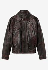 Golden Goose DB Floral Embroidered Jacket in Vintage Leather Brown GWP02560P00230040249_PORT ROYALE_41114617