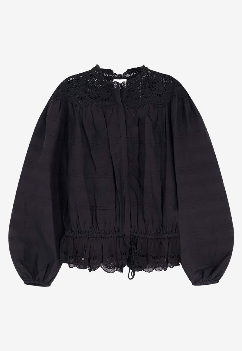 Isabel Marant Etoile Polly Lace-Trimmed Blouse Black HT0767FAD1J05E01BK_Black_41973234