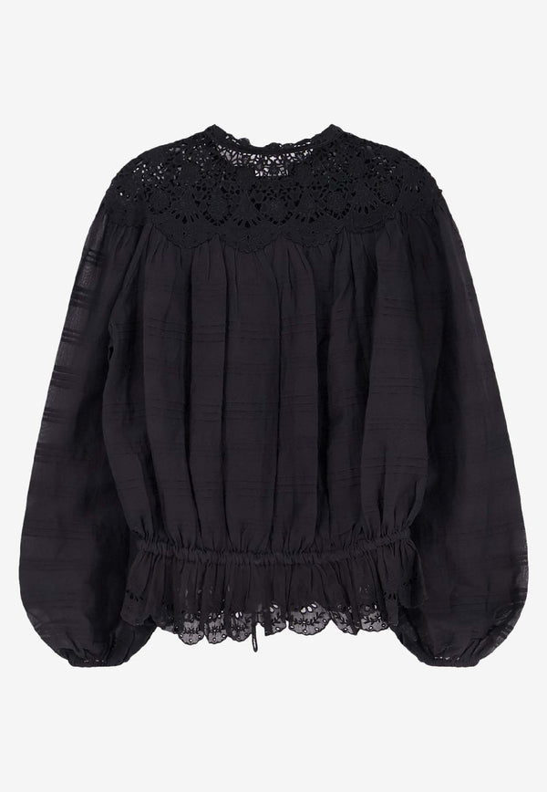Isabel Marant Etoile Polly Lace-Trimmed Blouse Black HT0767FAD1J05E01BK_Black_41973234