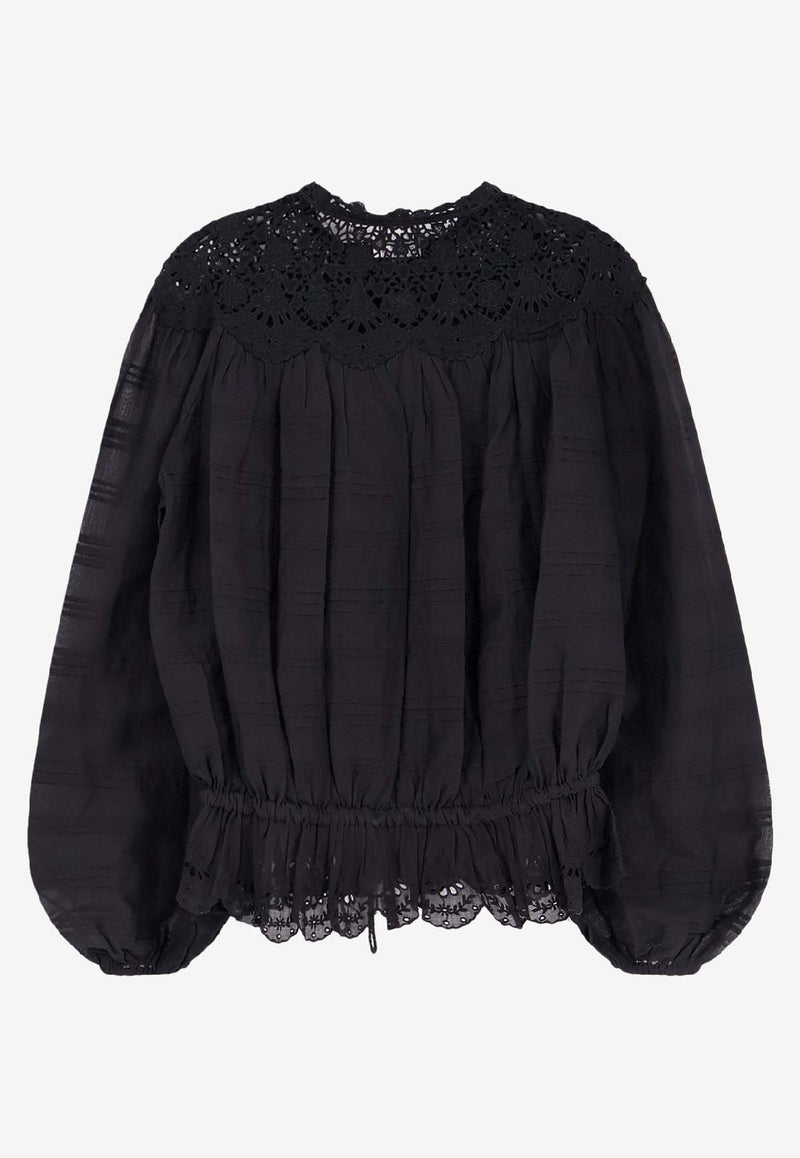 Isabel Marant Etoile Polly Lace-Trimmed Blouse Black HT0767FAD1J05E01BK_Black_41973234