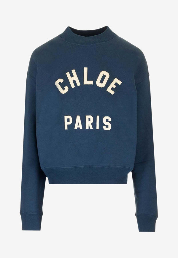 Chloé Logo Print Sweatshirt Blue CH24AJH121924C6_CLASSIC NAVY_41114733