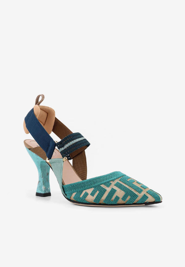 Fendi Colibri 55 Monogram Slingback Pumps Blue 8J8875AWCXF1V8V_NUDO DARK GIADA_42821610