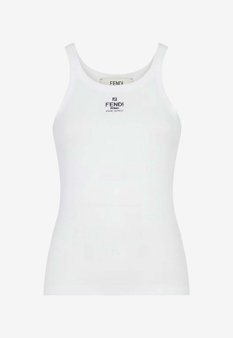 Fendi Logo Embroidered Ribbed Top White FS7966ANQMF0ZNM_White_41974920